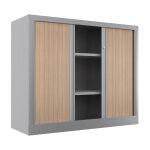 Armoire � rideaux m�tal confort + h. 100 x l. 120 cm - corps aluminium - rideaux ch�ne
