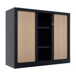 Armoire � rideaux m�tal confort + h. 100 x l. 120 cm - corps anthracite - rideaux ch�ne