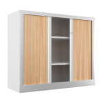 Armoire � rideaux m�tal confort + h. 100 x l. 120 cm - corps blanc - rideaux ch�ne