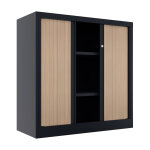 Armoire � rideaux m�tal confort + h. 100 x l. 100 cm - corps anthracite - rideaux ch�ne
