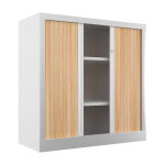 Armoire � rideaux m�tal confort + h. 100 x l. 100 cm - corps blanc - rideaux ch�ne