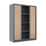 Armoire � rideaux m�tal confort + h. 160 x l. 120 cm - corps aluminium - rideaux ch�ne