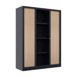 Armoire � rideaux m�tal confort + h. 160 x l. 120 cm - corps anthracite - rideaux ch�ne