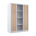 Armoire � rideaux m�tal confort + h. 160 x l. 120 cm - corps blanc - rideaux ch�ne