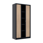 Armoire � rideaux m�tal confort + h. 198 x l. 100 cm - corps anthracite - rideaux ch�ne