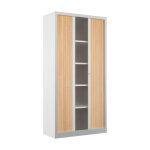 Armoire � rideaux m�tal confort + h. 198 x l. 100 cm - corps blanc - rideaux ch�ne