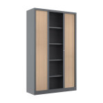 Armoire � rideaux m�tal confort + h. 198 x l. 120 cm - corps aluminium - rideaux ch�ne