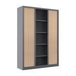 Armoire � rideaux m�tal confort + h. 198 x l. 140 cm - corps aluminium - rideaux ch�ne