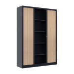 Armoire � rideaux m�tal confort + h. 198 x l. 140 cm - corps anthracite - rideaux ch�ne