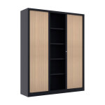 Armoire � rideaux m�tal confort + h. 198 x l. 160 cm - corps anthracite - rideaux ch�ne