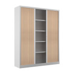 Armoire � rideaux m�tal confort + h. 198 x l. 160 cm - corps blanc - rideaux ch�ne