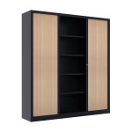 Armoire � rideaux m�tal confort + h. 198 x l. 180 cm - corps anthracite - rideaux ch�ne