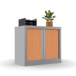 Armoire � rideaux m�tal confort + h. 69, 5 x l. 80 cm - corps aluminium - rideaux h�tre