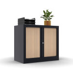 Armoire à rideaux métal confort + h. 69, 5 x l. 80 cm - corps anthracite - rideaux chêne Armoire à rideaux métal confort + h. 69, 5 x l. 80 cm - corps anthracite - rideaux chêne