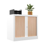Armoire à rideaux métal confort + h. 69, 5 x l. 80 cm - corps blanc - rideaux chêne Armoire à rideaux métal confort + h. 69, 5 x l. 80 cm - corps blanc - rideaux chêne