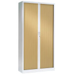 Armoire à rideaux métal monobloc généric - h. 198 x l. 100 cm - corps blanc - rideaux chêne Armoire à rideaux métal monobloc généric - h. 198 x l. 100 cm - corps blanc - rideaux chêne