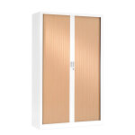 Armoire à rideaux métal monobloc généric - h. 198 x l. 120 cm - corps blanc - rideaux hêtre Armoire à rideaux métal monobloc généric - h. 198 x l. 120 cm - corps blanc - rideaux hêtre
