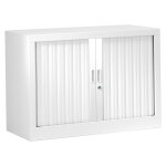 Armoire  rideaux mtal monobloc gnric - h. 69, 5 x l. 80 cm - corps blanc - rideaux blanc