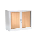 Armoire  rideaux mtal monobloc gnric - h. 69, 5 x l. 80 cm - corps blanc - rideaux htre
