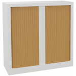 Armoire à rideaux métal monobloc natura nf - h. 100 x l. 100 cm - corps blanc - rideaux hêtre Armoire à rideaux métal monobloc natura nf - h. 100 x l. 100 cm - corps blanc - rideaux hêtre