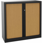 Armoire à rideaux métal monobloc natura nf - h. 100 x l. 100 cm - corps noir - rideaux hêtre Armoire à rideaux métal monobloc natura nf - h. 100 x l. 100 cm - corps noir - rideaux hêtre