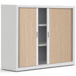 Armoire  rideaux mtal officlass 2 - h. 100 x l. 120 cm - 2 tablettes - corps blanc - rideaux chne