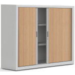 Armoire  rideaux mtal officlass 2 - h. 100 x l. 120 cm - 2 tablettes - corps gris - rideaux htre