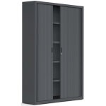 Armoire  rideaux mtal officlass 2 - h. 200 x l. 120 cm - 4 tablettes - corps anthracite - rideaux anthracite ...