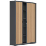 Armoire  rideaux mtal officlass 2 - h. 200 x l. 120 cm - 4 tablettes - corps anthracite - rideaux htre ...