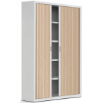 Armoire  rideaux mtal officlass 2 - h. 200 x l. 120 cm - 4 tablettes - corps blanc - rideaux chne