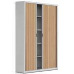 Armoire � rideaux m�tal officlass 2 - h. 200 x l. 120 cm - 4 tablettes - corps gris - rideaux h�tre
