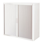 Armoire  rideaux mtal et polystyrne easyoffice - h. 104 x l. 110 cm - corps blanc - rideaux blanc