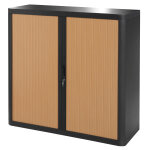 Armoire  rideaux mtal et polystyrne easyoffice - h. 104 x l. 110 cm - corps noir - rideaux htre