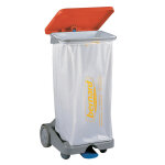 Bernard support sac poubelle d'intrieur 4 roues  pdale rouge avec couvercle 110 l