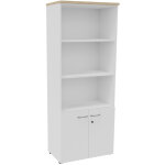 Biblioth�que haute 2 portes basses l. 80 x p. 48 x h. 201 cm - corps blanc - top ch�ne