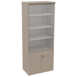 Bibliothèque haute 4 portes dont 2 vitrées l. 80 x p. 48 x h. 201 cm - argile Bibliothèque haute 4 portes dont 2 vitrées l. 80 x p. 48 x h. 201 cm - argile