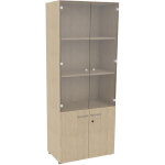 Biblioth�que haute 4 portes dont 2 vitr�es l. 80 x p. 48 x h. 201 cm - ch�ne