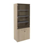 Bibliothèque haute 4 portes dont 2 vitrées l. 80 x p. 48 x h. 201 cm - chêne Bibliothèque haute 4 portes dont 2 vitrées l. 80 x p. 48 x h. 201 cm - chêne