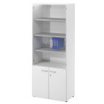 Bibliothque haute 4 portes dont 2 vitres l. 80 x p. 48 x h. 201 cm - corps blanc - top blanc