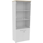 Biblioth�que haute 4 portes dont 2 vitr�es l. 80 x p. 48 x h. 201 cm - corps blanc - top ch�ne