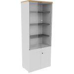 Bibliothque haute 4 portes dont 2 vitres l. 80 x p. 48 x h. 201 cm - corps blanc - top htre