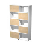 Bibliothque svenja 10 cases avec 5 portes coulissantes - l. 120 x h. 190 cm - blanc avec 5 portes chne ...