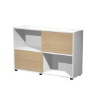 Bibliothque svenja 4 cases avec 2 portes coulissantes - l. 120 x h. 79 cm - chne et blanc