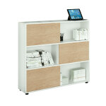 Bibliothque svenja 6 cases avec 3 portes coulissantes - l. 120 x h. 116, 2 cm - chne et blanc