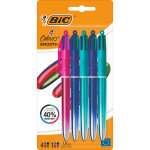 Bic 4 couleurs smooth blister de 5 - pointe moyenne 1 mm - corps m�tallis� iris� bleu fonc�, vert et ...