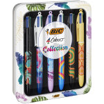 Bic 4 couleurs stylo bille r�tractable pointe moyenne 1 mm - collection d�cors hydro et lines - designs ...