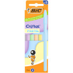 Bic cristal pastel avec capuchon - stylo rechargeable - encre bleue et noire - pochette 5 corps diff�rents ...