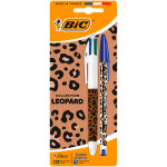 Bic pack 1 stylo 4 couleurs d�cor l�opard + 1 stylo bic cristal bleu d�cor l�opard - blister de 2 stylos ...