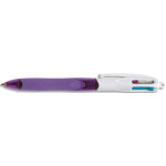 Bic stylo bille 4 couleurs rétractables avec grip fashion mauve. pointe moyenne 1mm. encre fantaisie Bic stylo bille 4 couleurs rétractables avec grip fashion mauve. pointe moyenne 1mm. encre fantaisie