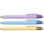 Bic stylo bille rtractable 4 couleurs. pointe 1, 0mm. corps pastel. couleurs alatoires jaune - mauve ...